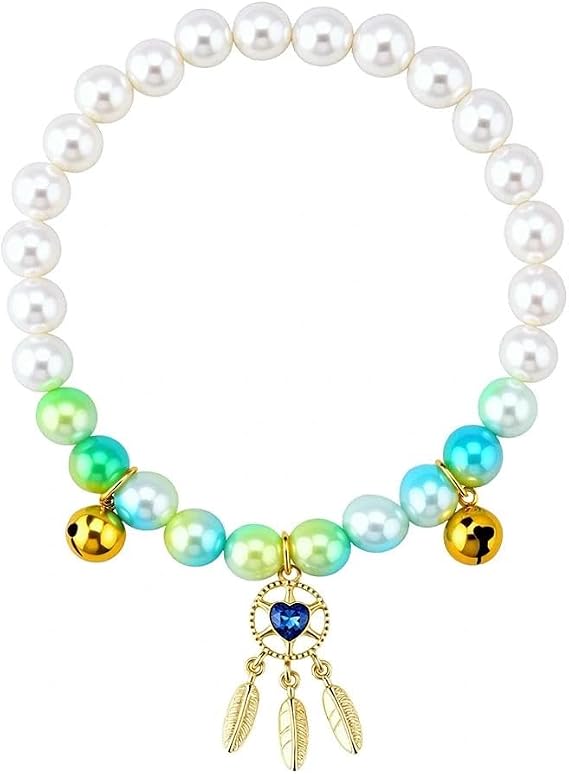 Cat Small Dog Pearl Collar for Pet Blue Pearls with Bell Diamonds Tassel Pendant Stretchable Pet Necklace for Kitten Puppy Weddings Birthday Party Charming Accessories Decorations