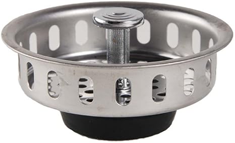Kitchen Sink Stainless Steel Basket Strainer Replacement with Flat Bottom Rubber Stopper, 3-1/2 Inch, Indoor and Outdoor Kitchen Sink Strainer, Chrome