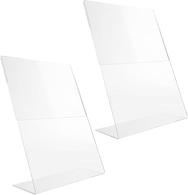 DECHOUS 2Pcs Clear Display Stands for Signage Elegant Menu Holder with Slanted Design for Enhanced Readability for Offices Restaurants and Events