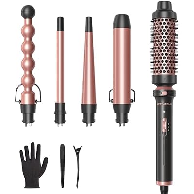 Wavytalk 5 in 1 Curling Wand Set, Multi Curl, Curling Wand Set with Thermal Brush and 4 Interchangeable Ceramic Curling Wand0.5-1.25, Instant Heat Up Wand Curling Iron