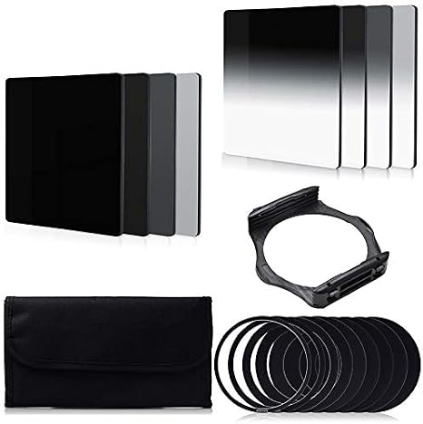 QKOO Neutral Density ND Filter Set ND2 / ND4 / ND8 / ND16 + G.ND2 / G.ND4 / G.ND8 / G.ND16 + Adapter Ring + Filter Holder + Filter Case for DSLR Camera Lens