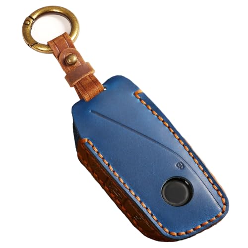 EASYANT Leather New Key Fob Cover for BMW 2023 i7 X7 xi 7 Series Compatible with New BMW Key Fob Shells Case Blue