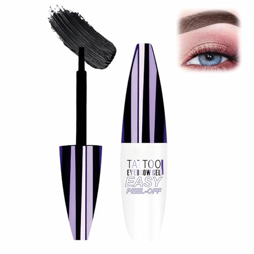 Peel Off Eyebrow Gel, Tattoo Eyebrow Gel Easy Peel Off-Long-lasting Natural Color Up to 3 Days, Waterproof Eyebrow Tattoo for Women, Easy Application for Fuller & Defined Looking Brows, Black