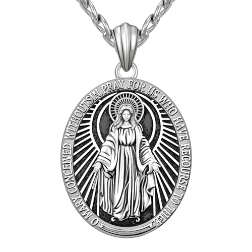 SWEETV Saint Archangel Pendant for Men, Sterling Silver St. MichaelVirgin MarySt. JudeSt. ChristopherSt. BenedictNecklace, Patron Saints Medals for Birthdays, Travel,and other Events