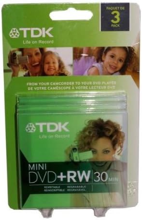 TDK 3 Pack Mini DVD+RW 30 Minute 1.4GB Discs with Case