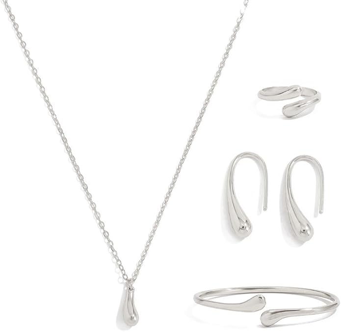 QiaTsed Women's Jewelry Set Gold Teardrop Jewelry Set Statement Elegance Jewelry with Necklace Bracelet Ring Earrings Ideal Jewelry Gift for Women
