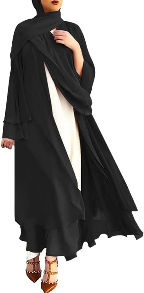 Women's Chiffon Muslim Cardigan Kaftan East Arabian Abaya Dress Casual Islamic Cover Up Long Dresses