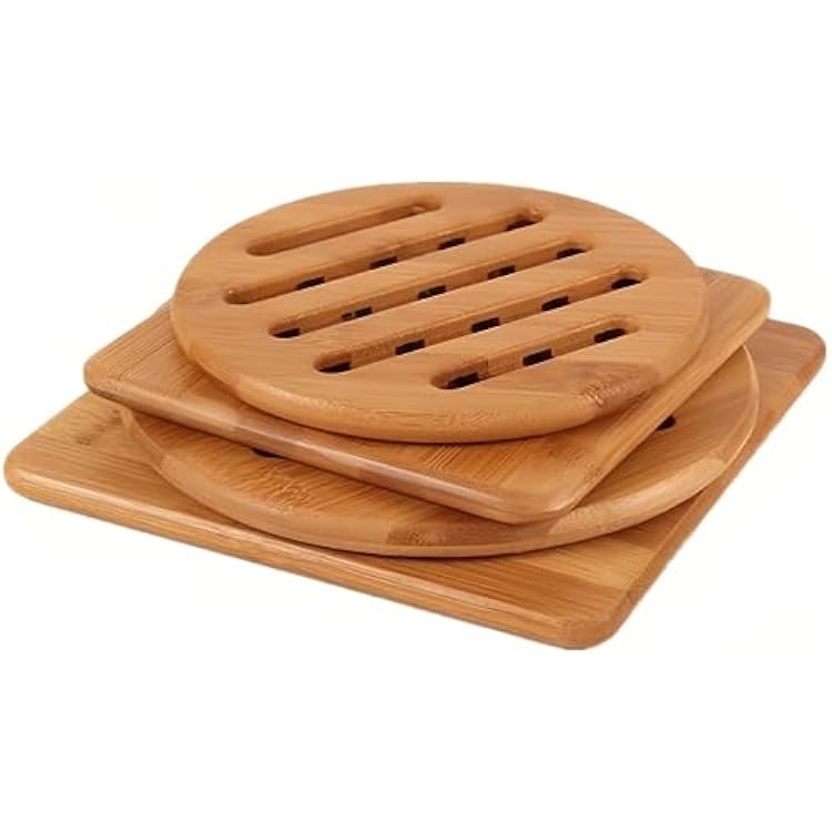 Hot Pads Trivet,Table Solid Bamboo Wood Trivets for Hot Dishes and Pot with Non-Slip Pads Heat Resistant Pads Teapot Trivet 4pcsMulti Size,2 Square 2 Round