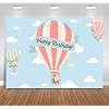 Sensfun Hot Air Balloon Adventure Backdrop Kids Birthday Party Cake Table Decorations Blue Sky White Clouds Up Up and Away Photography Background Pink Hot Air Balloon 1st Birthday Photo Banner 7X5ft