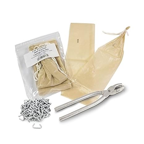 The Sausage Maker - Summer Sausage Casing Kit, Tied and Looped 61mm (2.4) Dia. x 24 Clear Fibrous Casings (20ct) with Sausage Pliers and Casing Rings