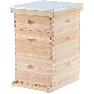 CREWORKS Bee Hive Boxes Starter Kit, 3 Layer Bee House with 10 Medium and 20 Deep Frames & Foundations, Langstroth Beehive for Bee Keeping, Beekeeping Supplies with Plastic Queen Excluder and Nails