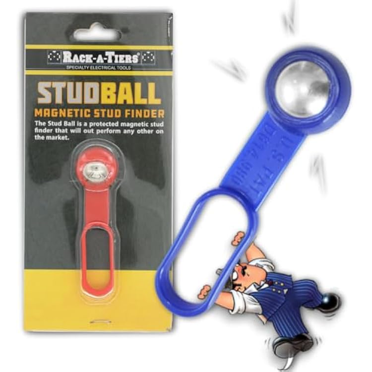 Rack-A-Tiers Stud Ball - Magnetic Stud Finder, Stud Detector, Stud Magnet, Detect Nails, Screws, Metal Through Drywall, 27 Pounds of Pull, No Batteries Required 52300