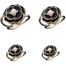 4PCS Fashion Scarf Rings Holder, adjustable Coat Belt Buckle for Trench Coat, Multi-Functional Magnetic Flower Brooch for Shawl Wrap, Scarf Clip (Black Floral,Alloy)