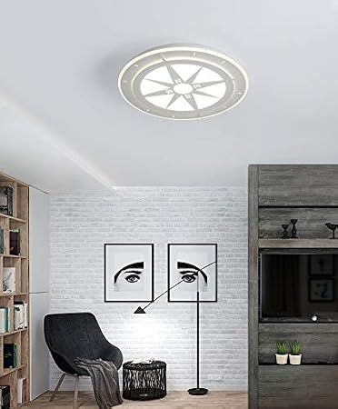 Flush Mount LED Ceiling Light Fixture XINDAR Nautical Compass Art Design Modern Thin Ceiling Lamp - 24.5", White