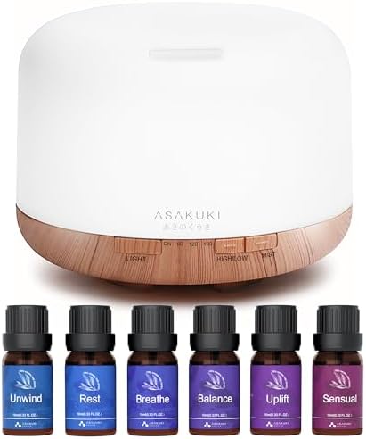 ASAKUKI Diffuser Oil Blends Set for Diffusers, Humidifiers, Candle Making, Aromatherapy-Breathe, Uplift, Sensual, Rest, Unwind, Balance, 6 * 10ml