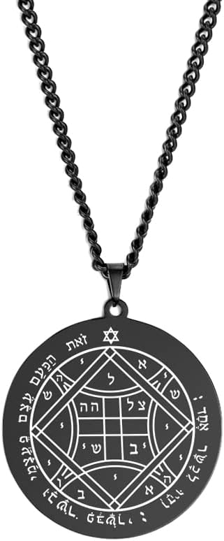 VASSAGO Stainless Steel Fourth Pentacle of Venus Pendant Necklace Key of Solomon Seal Round Charm Box Chain Talisman Jewelry for Men (Black)