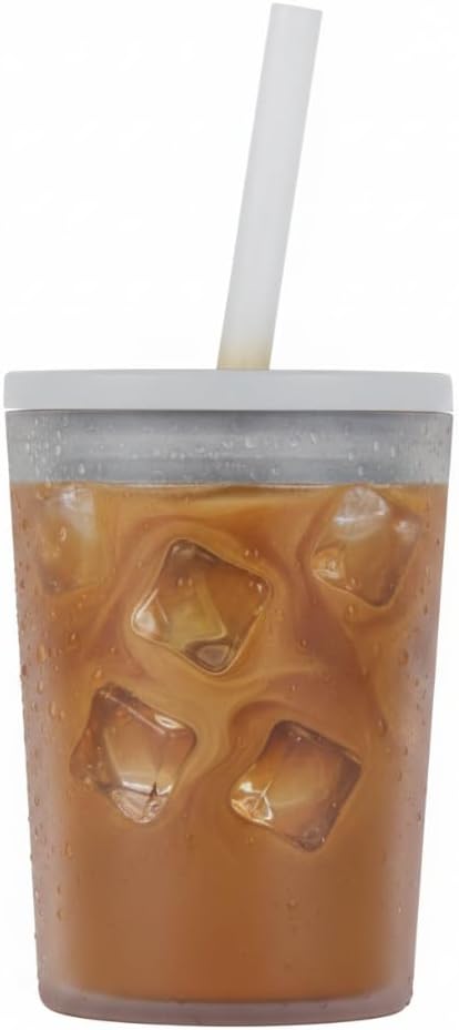 Ecoffee Cup 12oz 350ml Frio Reusable Plant Based PLA Cold Drink Cup with Straw, Iced Coffee Tumbler, Melamine Free & Dishwasher Safe, Ideal for Iced Lattes & Frappés
