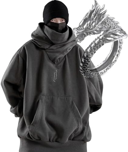 Ninja Double Neckline Cotton Pullover,Windproof and Warm Japanese Assassin-Style Sweatshirt for Men and Women