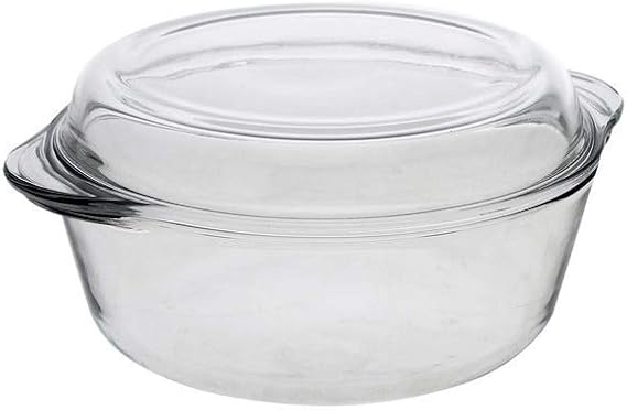 Glass Casserole with Lid- Round Baking Dish, Oven Safe Bakeware, 71 oz