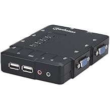 MANHATTAN 4 Port KVM Switch Audio & Microphone Functionality with USB Support for Managing Multimedia Systems on Computer & PC 151269