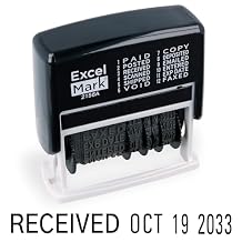 ExcelMark 12 Phrase Self-Inking Date Stamp - Black Ink