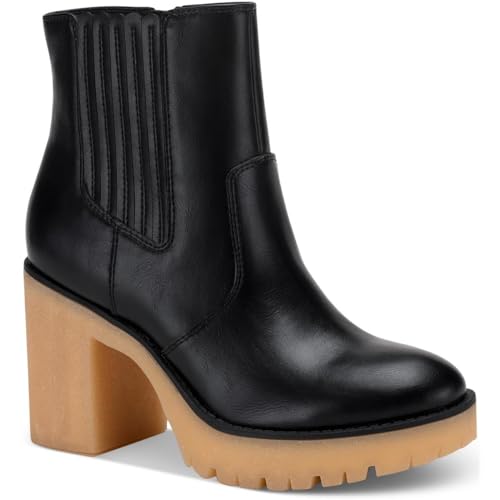 SUN STONE Womens Lennii Faux Leather Ankle Boots Black 6.5 Medium B,M