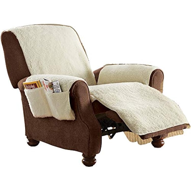 Collections Etc Fleece Recliner Furniture Protector Cover with Pockets