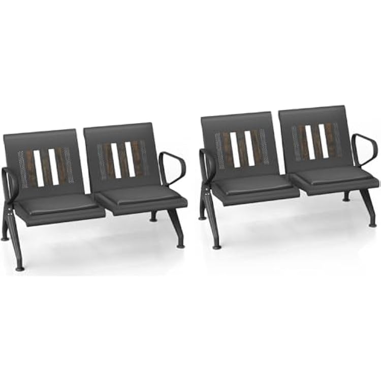 wonline Waiting Room Bench, Waiting Room Chairs with Padded Arm, PU Leather Office Furniture Lobby Conference Reception Bench Office Guest Seating for Clinic Airport Hospital Barber Salon Bank,4-Seat