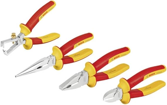Bosch Professional VDE Pense Seti 4 Parça (1x Yan Keski 160mm; 1x Pense 180mm; 1x Kargaburun 200mm; 1x Kablo Sıyırma Pensesi 160mm)