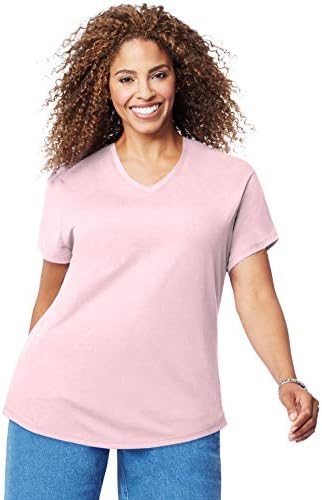 JUST MY SIZE Womens Cotton Jersey Short-Sleeve V-Neck Tee
