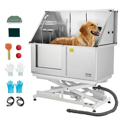 VEVOR Electric Lift Dog Washing Station, 50 inch Professional Stainless Steel Pet Grooming Tub wPE Water Filter Board, Faucet & Showerhead Dog Bathtub Washing Sink for Multiple Pets Left Door