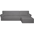 PureFit Super Stretch Sectional Couch Covers - 2 pcs Spandex Non Slip Sofa Covers with Elastic Bottom for L Shape Sectional Sofa Couch, Great for Kids & Pets (3 Seat Sofa + 2 Seat Chaise, Light Gray)