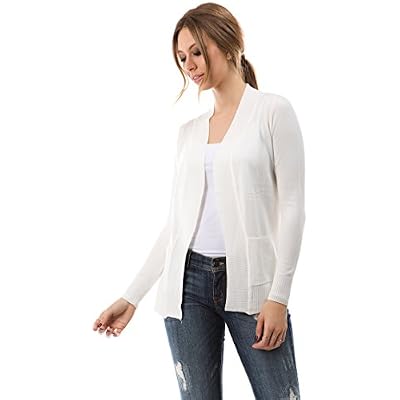CIELO Open Front Solid Color Long Sleeve Sweater Cardigan Ivory S