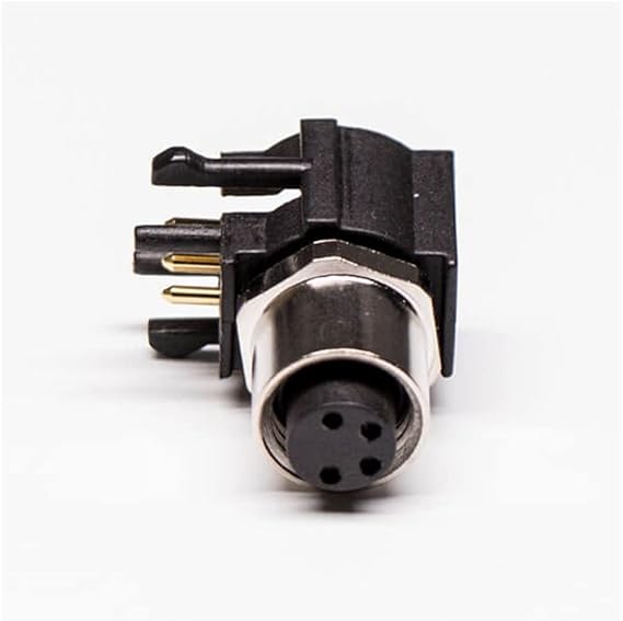 Elecbee M8 Bulkhead Connector Right Angle PCB Connector 4 Pin Panel Mount Female Waterproof Socket