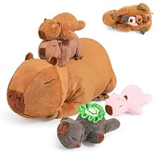 Ditucu 5Pcs Capybara Stuffed Animal Mommy 16.5 inch with 4 Babies 6.6 inch Family Set Cute Plushies Toys Gifts for Kids