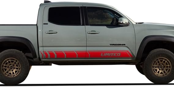 2 X 200CM/78.7Inch Long Car Side Door Racing Stripes Limited Graphics Decal Sticker Compatible with Toyota Tacoma 2005 - Present (Gloss RED)