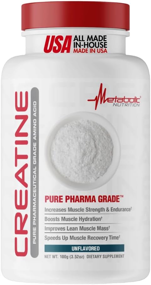 Metabolic Nutrition Pure Creatine Monohydrate Powder for Muscle Growth, Strength & Recovery - Fitness Supplement, 5g Per Serving Unflavored Creatine Powder for Men & Women, 100g 20 Servings