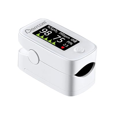 Berrcom Fingertip Pulse Oximeter with LED Display & Multi-Parameter Tracking SpO2, PR, PI, Fast & Accurate Blood Oxygen Monitor, Includes Batteries & Lanyard White