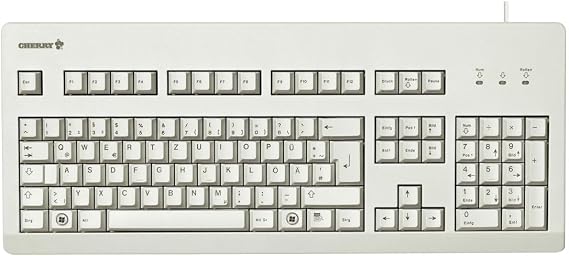 CHERRY G80-3000, German Layout, QWERTZ Keyboard, Wired Keyboard, Mechanical Keyboard MX Blue Switches, Light Grey