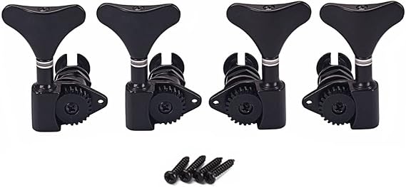 Bass Machine Head 2R2L 1:24 Ratio Open Gear Tuners Tuning Key Pegs Replacement for Electric Jazz Guitar Bass or Precision Instruments - black