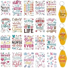 CRASHOT UV DTF Wrap Transfer Stickers - 8 Pcs Nurse Themed UV DTF Stickers for Motel Keychains, Stethoscope Medicine Coffee Design Hotel Key Chain, Waterproof Decals(80 small pcs)