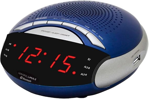 HANNLOMAX HX-139CR Alarm Clock Radio, Bluetooth, USB Charger-Blue