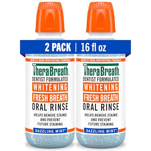 TheraBreath Whitening Mouthwash, Dazzling Mint, Dentist Formulated, 16 Fl Oz 2-Pack