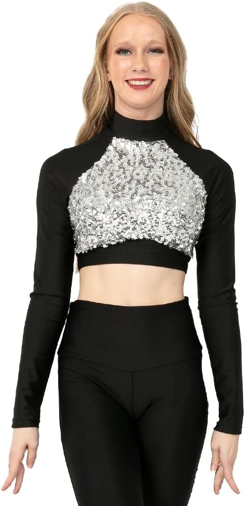 Long Sleeve Sequin Performance Crop Top