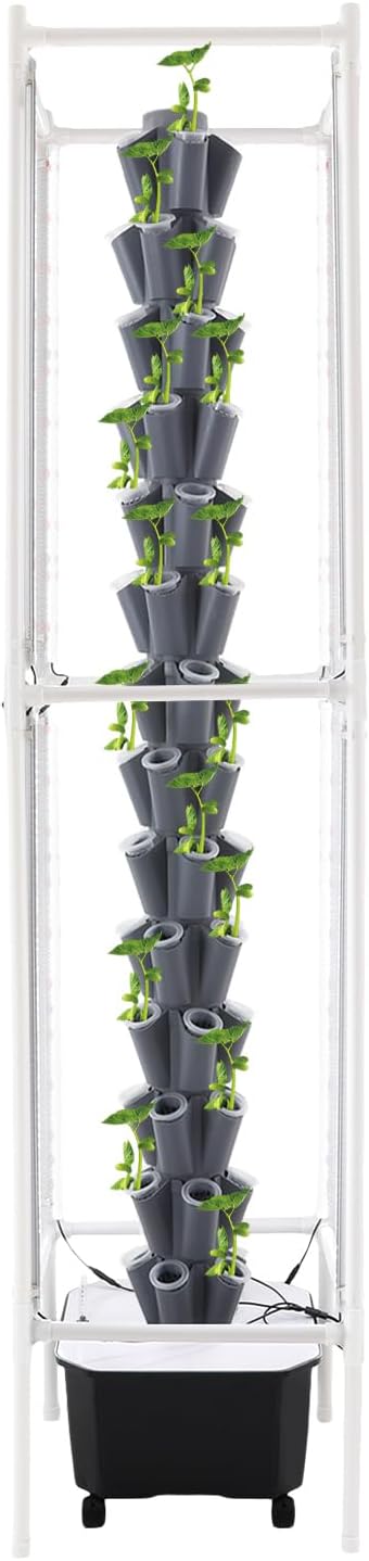 Hydroponics Growing System Kit,70 Pods Vertical Indoor Garden with LED Grow Light, Indoor Herb Garden with Wheels, Plant Germination Kit for Vegetable Fruit (Grey 70 Holes)