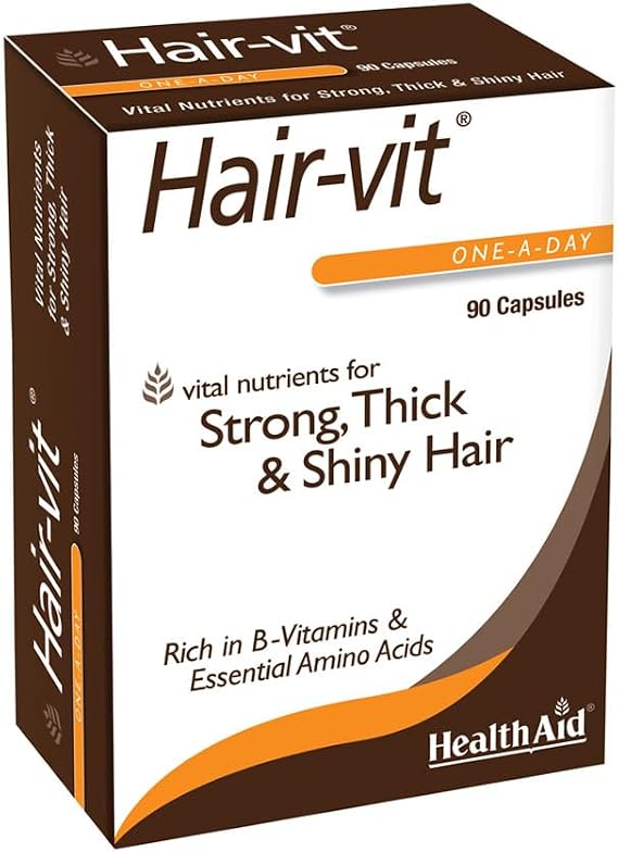 HealthAid Hair-VIT Hair Support Supplement Once Daily Formula with Biotin, B-Complex Vitamins & Amino Acids Helps Support Strong, Thick & Healthy-Looking Hair for Men & Women 90 Capsules*