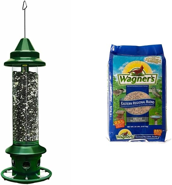 Squirrel Buster Plus Squirrel-Proof Bird Feeder, Green & Wagner's 62004 Eastern Regional Wild Bird Food, 20-Pound Bag
