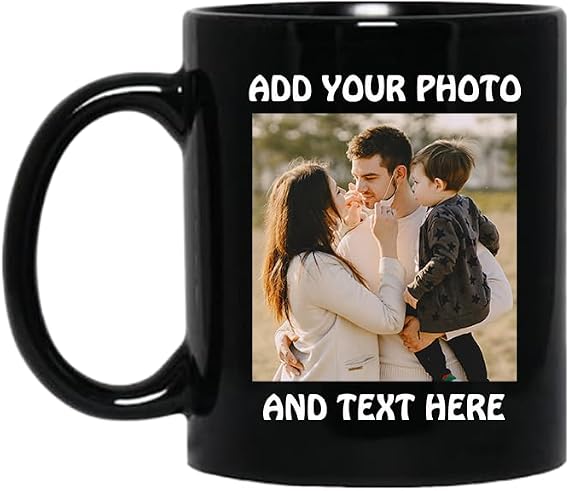SpreadPassion Personalized Custom Mug with Photo, Text, Black, 11oz - Christmas, Birthday Gift