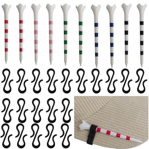 20Pcs Golf Tee Brim Clip for Hat, Golf Ball Marker Hat Clips, Golf Tee Holder Hat Clips with 10 Golf Tees.