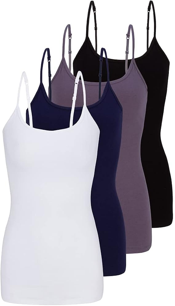 Women's Camisole Cotton Stretch Undershirt with Adjustable Strap Tank Top Multi-Pack of 4